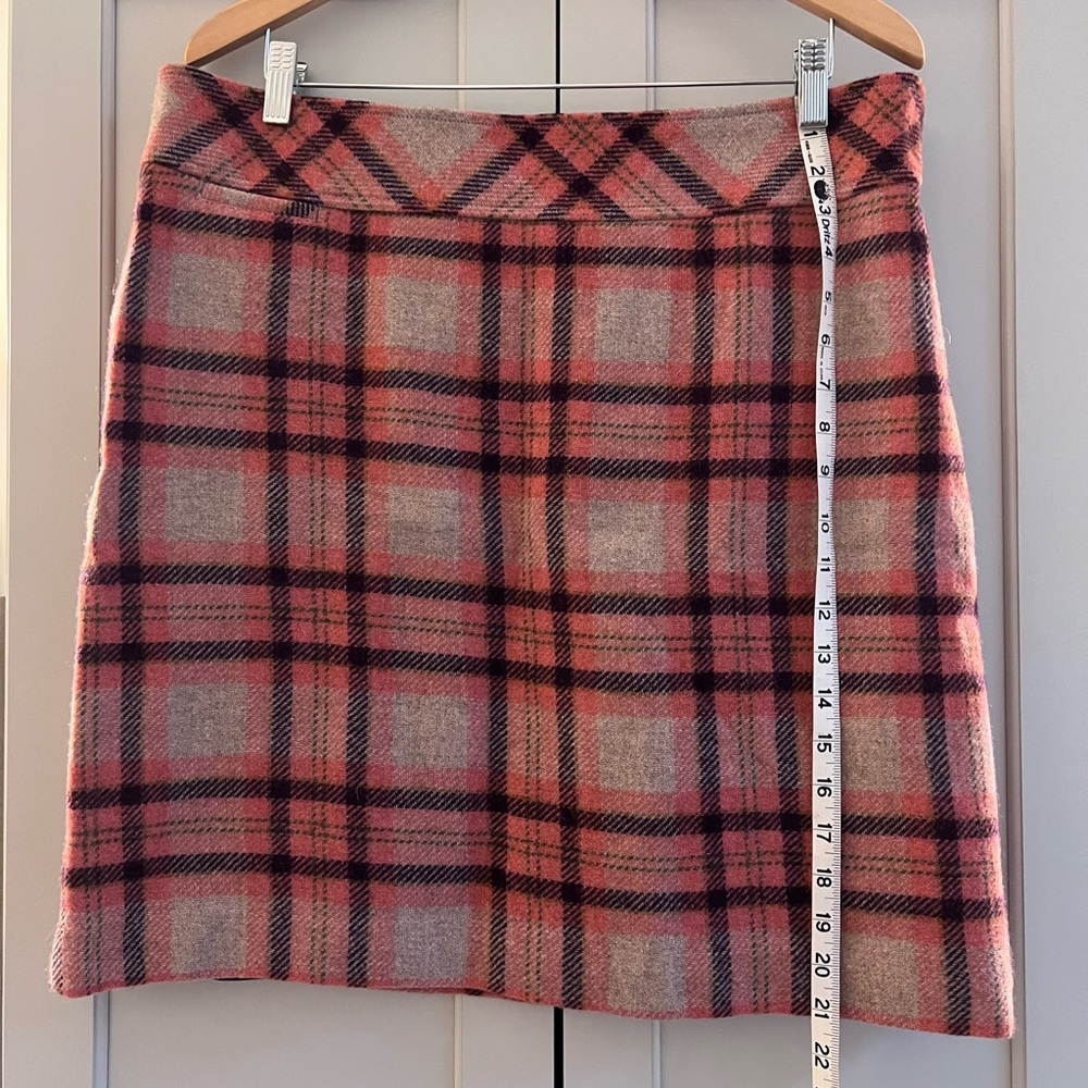 L.L.Bean Plaid Tan, Peach/Pink and Brown Women's Wool Skirt